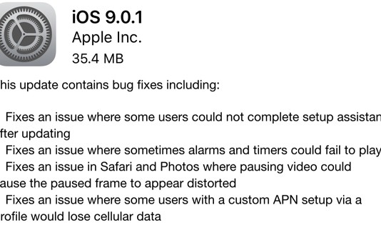 Apple ปล่อย iOS 9.0.1 แก้บั๊ก Slide to Upgrade