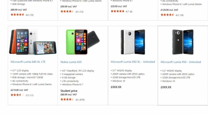 ไมโครซอฟท์ ทำข้อมูล Lumia 950 และ 950 XL หลุดโชว์บนหน้า Microsoft Store