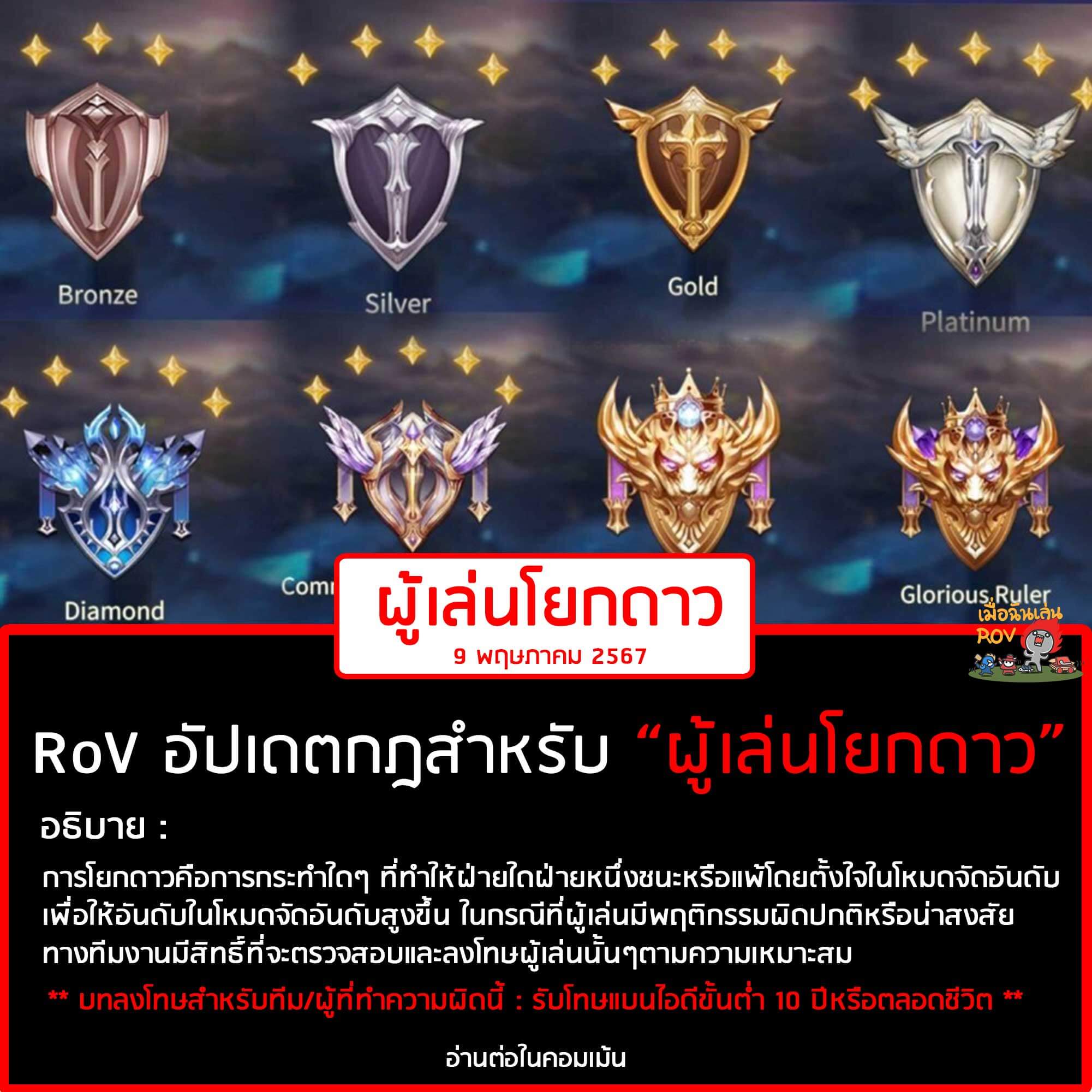 อัปเดตกฎสำหรับผู้เล่นโยกดาว ROV